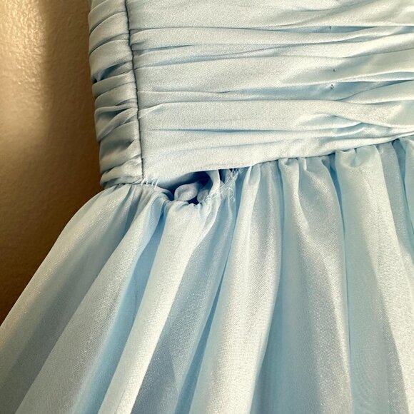 MAC DUGGAL Ruffle Shoulder V-neck Chiffon Gown in Powder Blue Size US 2 - Picture 8 of 13